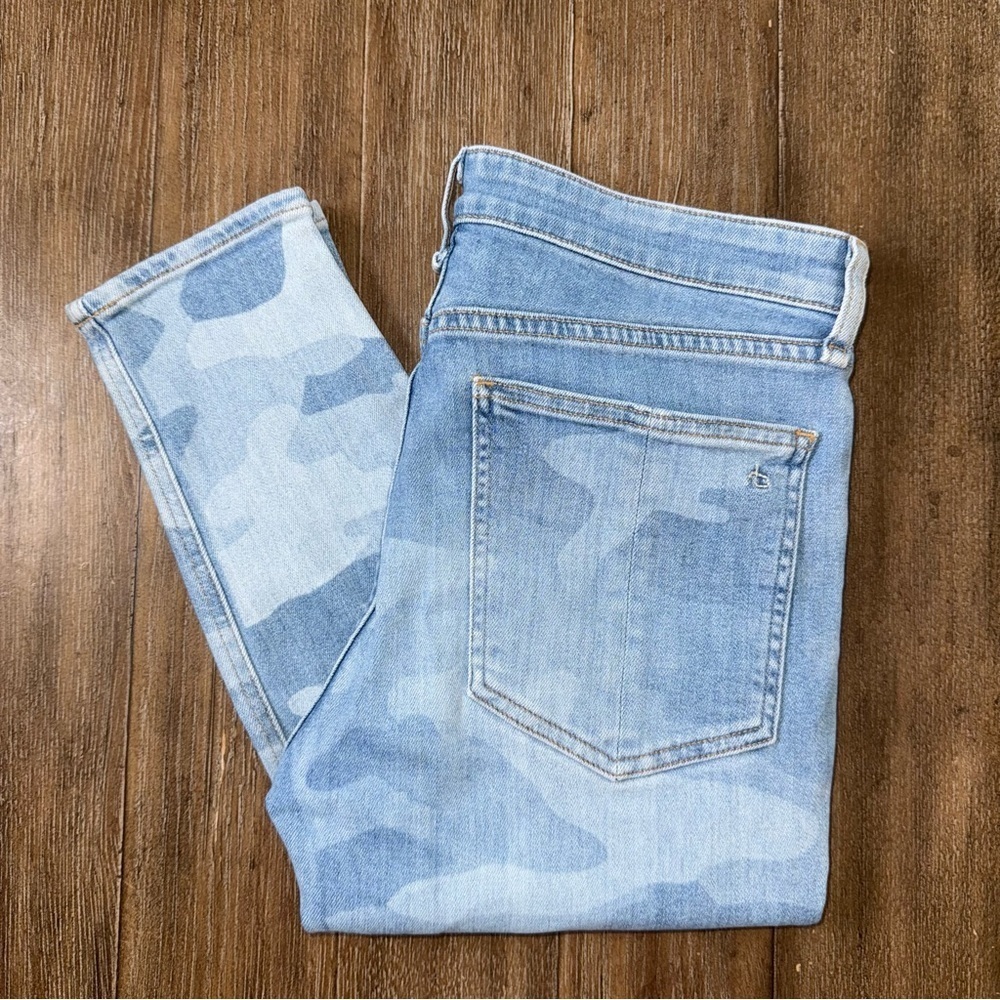 Rag & Bone Cate Mid Rise Faded Camo Cigarette Ankle Skinny Jeans blue 28